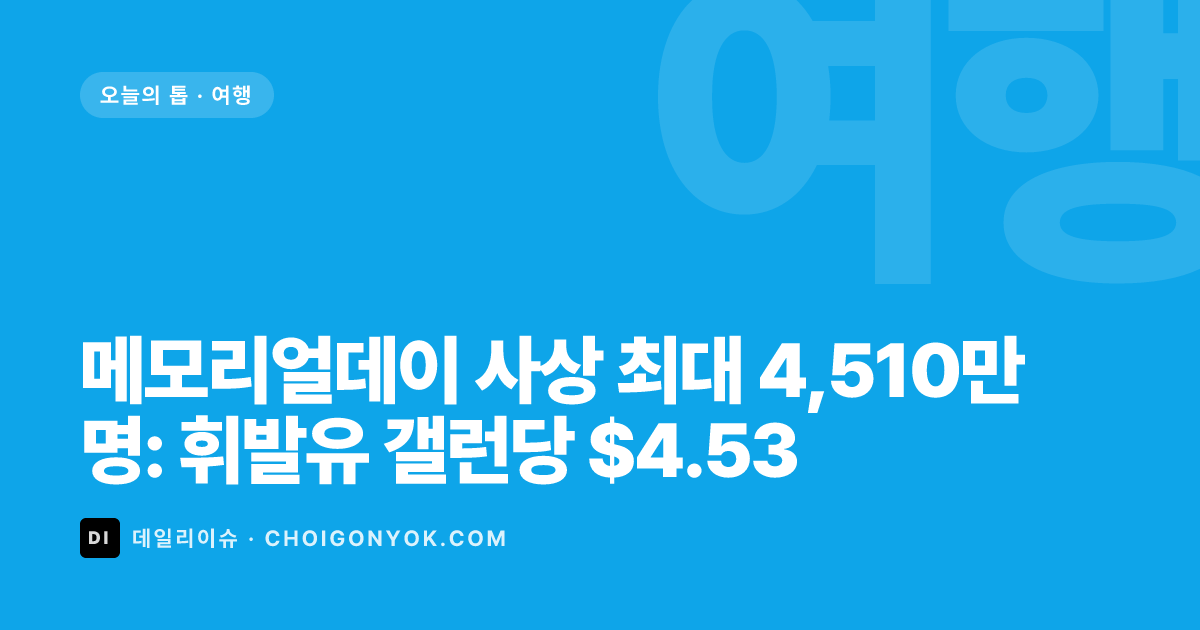 메모리얼데이 사상 최대 4,510만 명: 휘발유 갤런당 $4.53