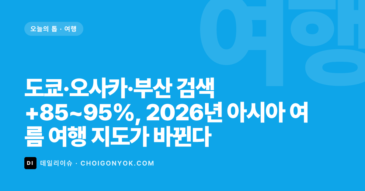 도쿄·오사카·부산 검색 +85~95%, 2026년 아시아 여름 여행 지도가 바뀐다