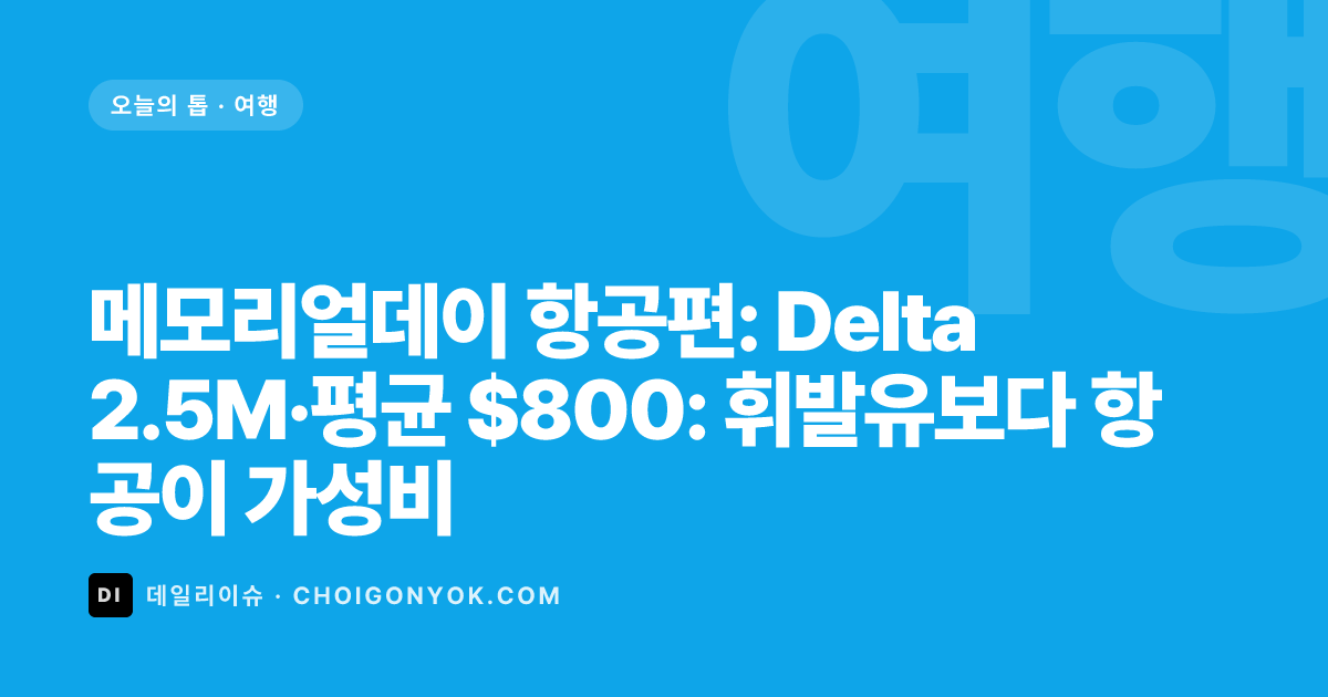 메모리얼데이 항공편: Delta 2.5M·평균 $800: 휘발유보다 항공이 가성비