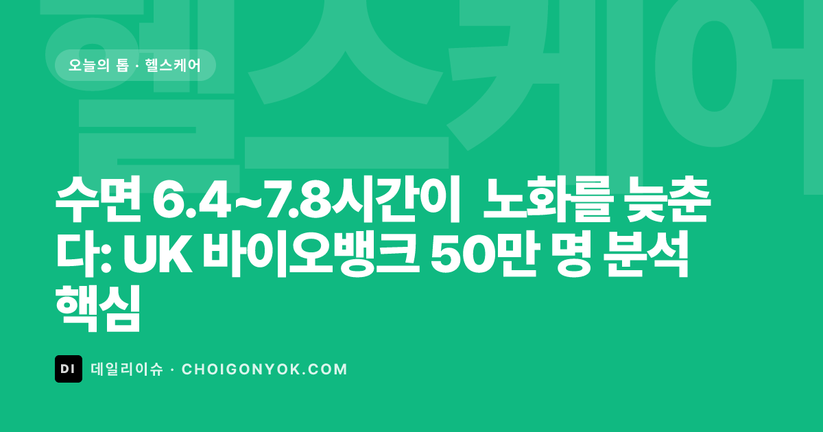 수면 6.4~7.8시간이 노화를 늦춘다: UK 바이오뱅크 50만 명 분석 핵심